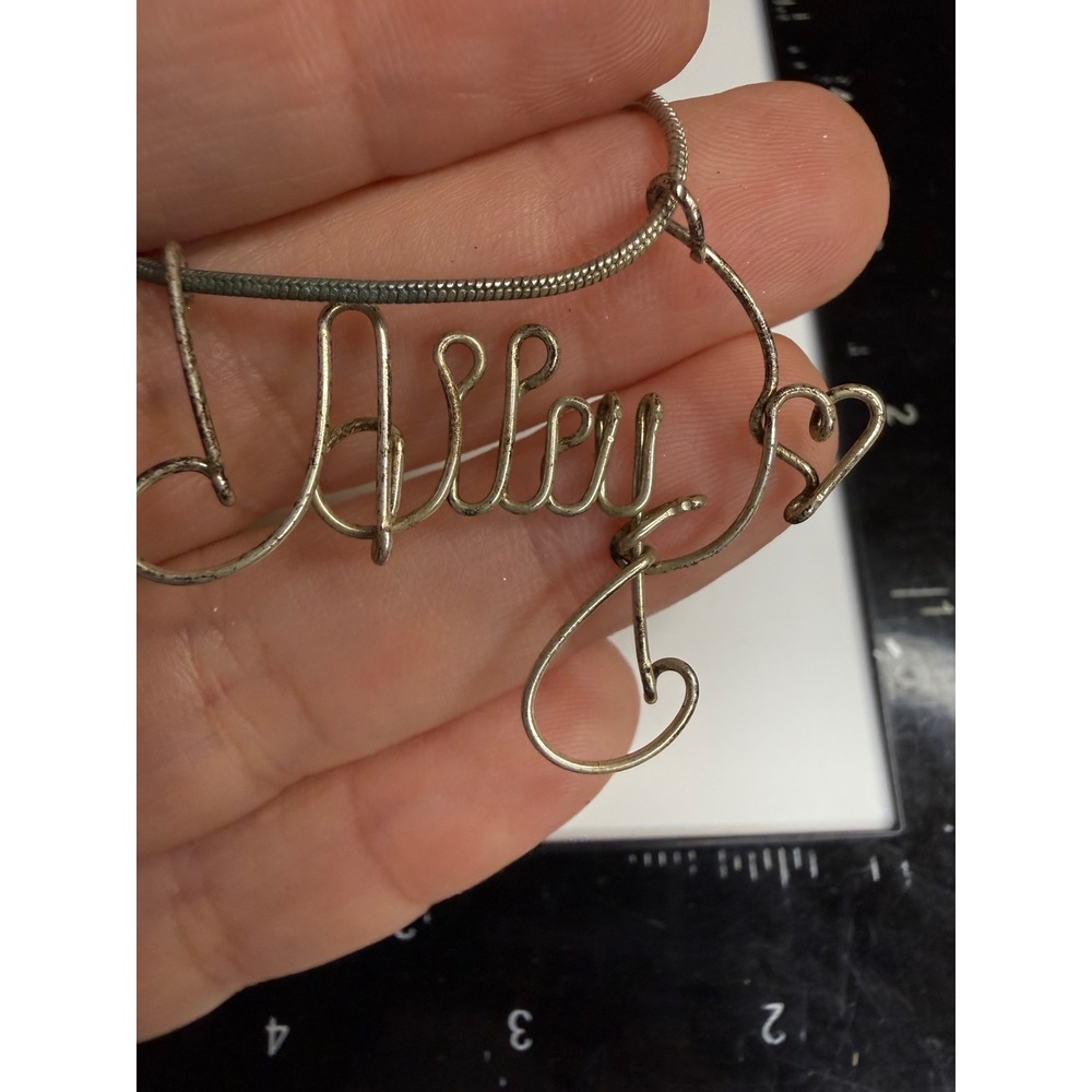 Handmade Wire Name Necklace Alley Heart Script Snake Chain Silver Tone 18 Inch